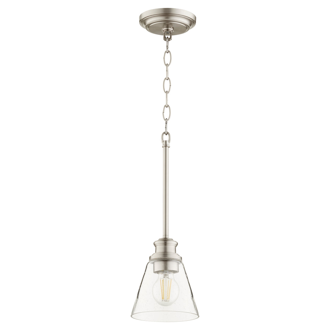 Dunbar Satin Nickel Mini Pendant Light with Clear Seeded Glass – 1-Light Contemporary Hanging Fixture