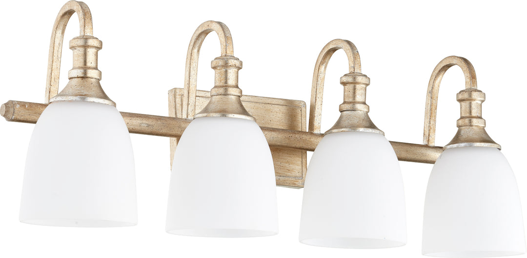 Richmond 4 Light Vanity Fixture – Transitional Bathroom Lighting in Aged Silver Leaf with Curved Glass Shades