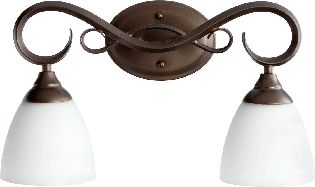 Powell 2-Light Transitional Vanity Light in Oiled Bronze with Satin Opal Glass