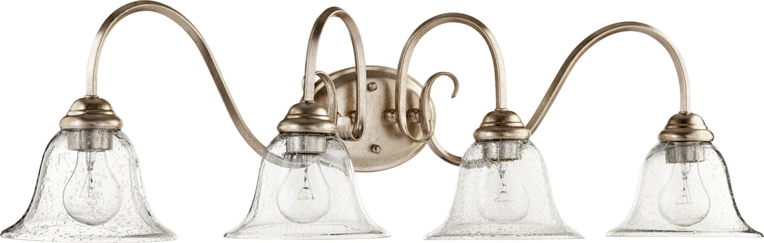 Spencer 4 Light Transitional Vanity Light – Aged Silver Leaf with Clear Seeded Glass