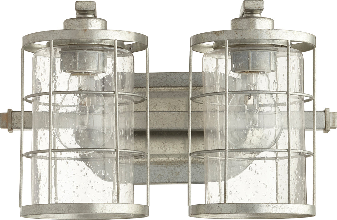 Ellis 2 Light Transitional Vanity Light in Tumbled Steel with Clear Seeded Glass – Modern Farmhouse Bathroom Wall Fixture