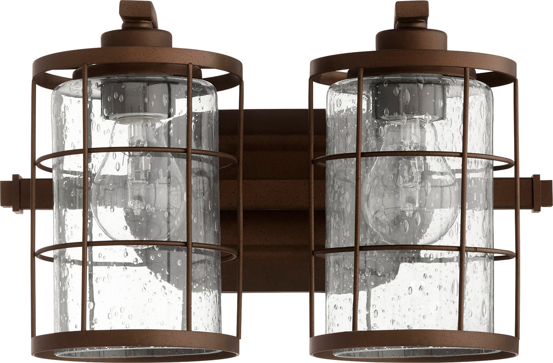 Ellis 2 Light Industrial Oiled Bronze Vanity Light with Clear Seeded Glass Shades – Modern Farmhouse Bathroom Wall Fixture