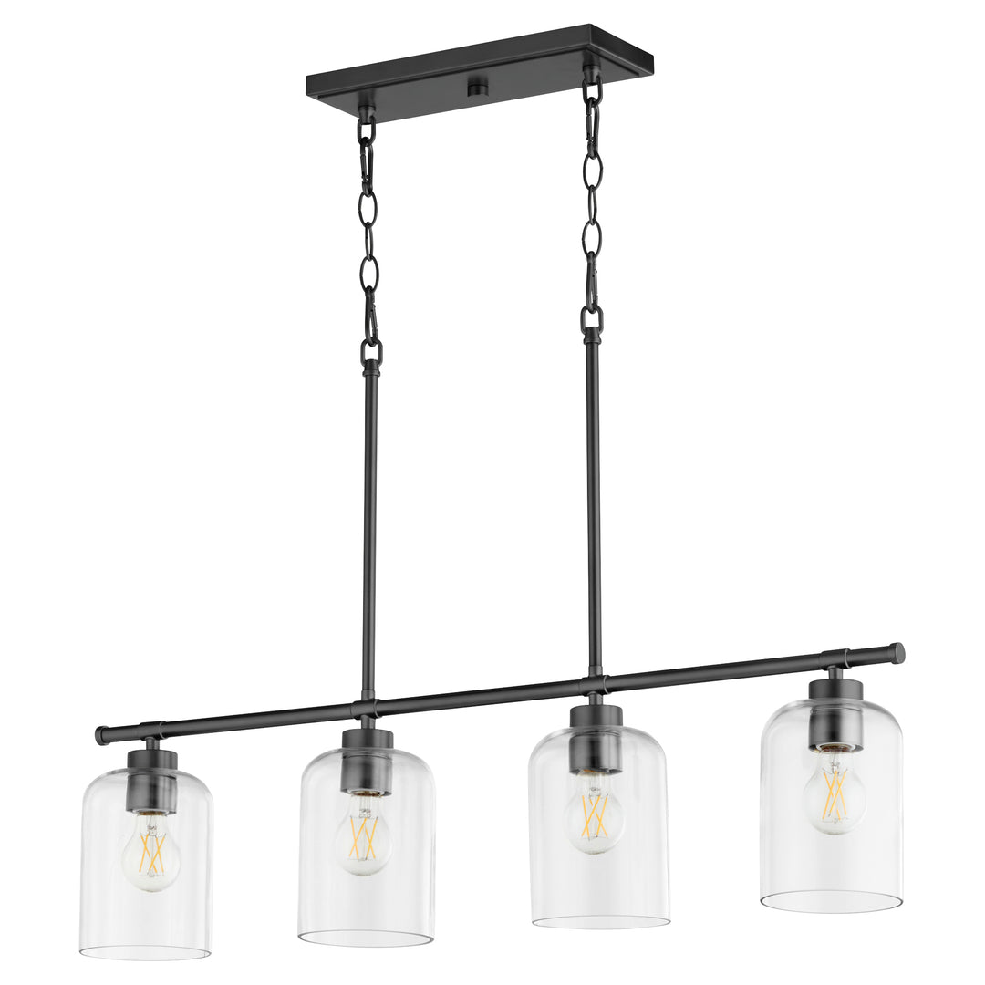 Tribute 4-Light Linear Pendant Light in Matte Black with Clear Glass Shades – 35" Modern Indoor Lighting Fixture