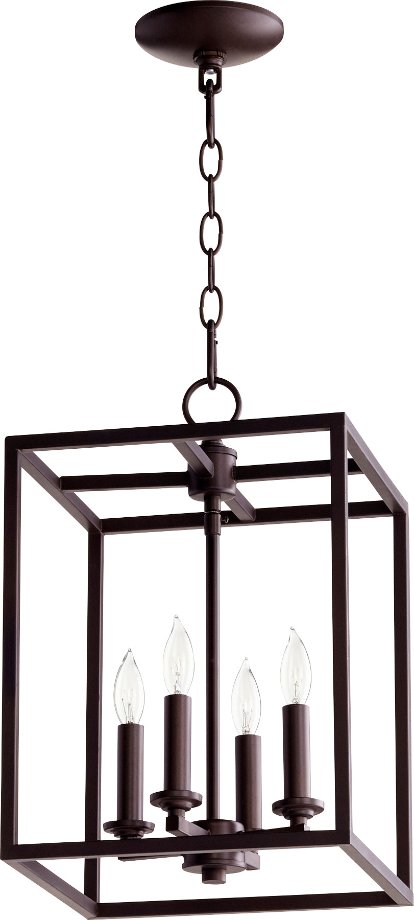 Luminaire suspendu cuboïde à 4 lumières, bronze huilé