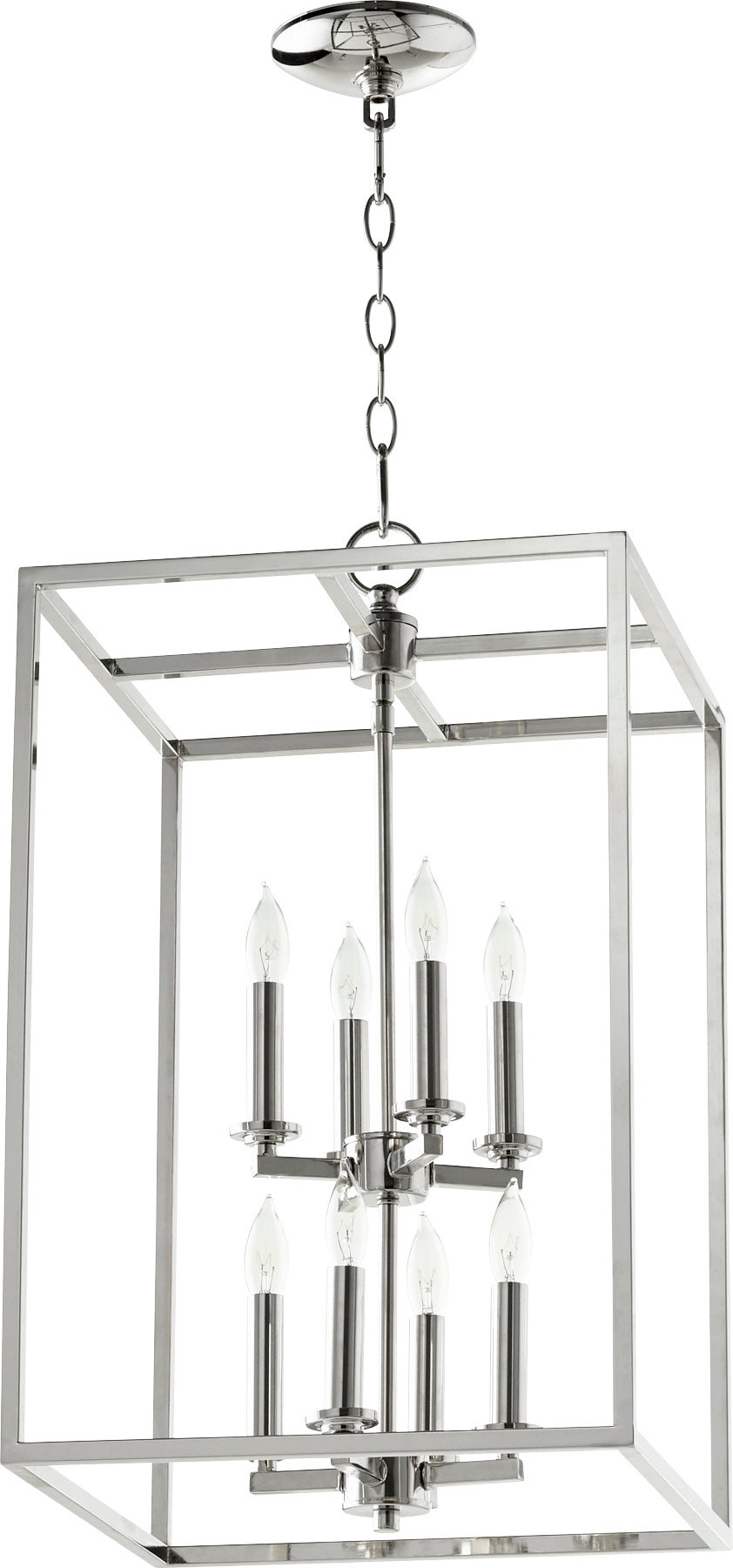 Cuboid 8 Light Polished Nickel Geometric Steel Pendant Light – Modern Candelabra Ceiling Fixture