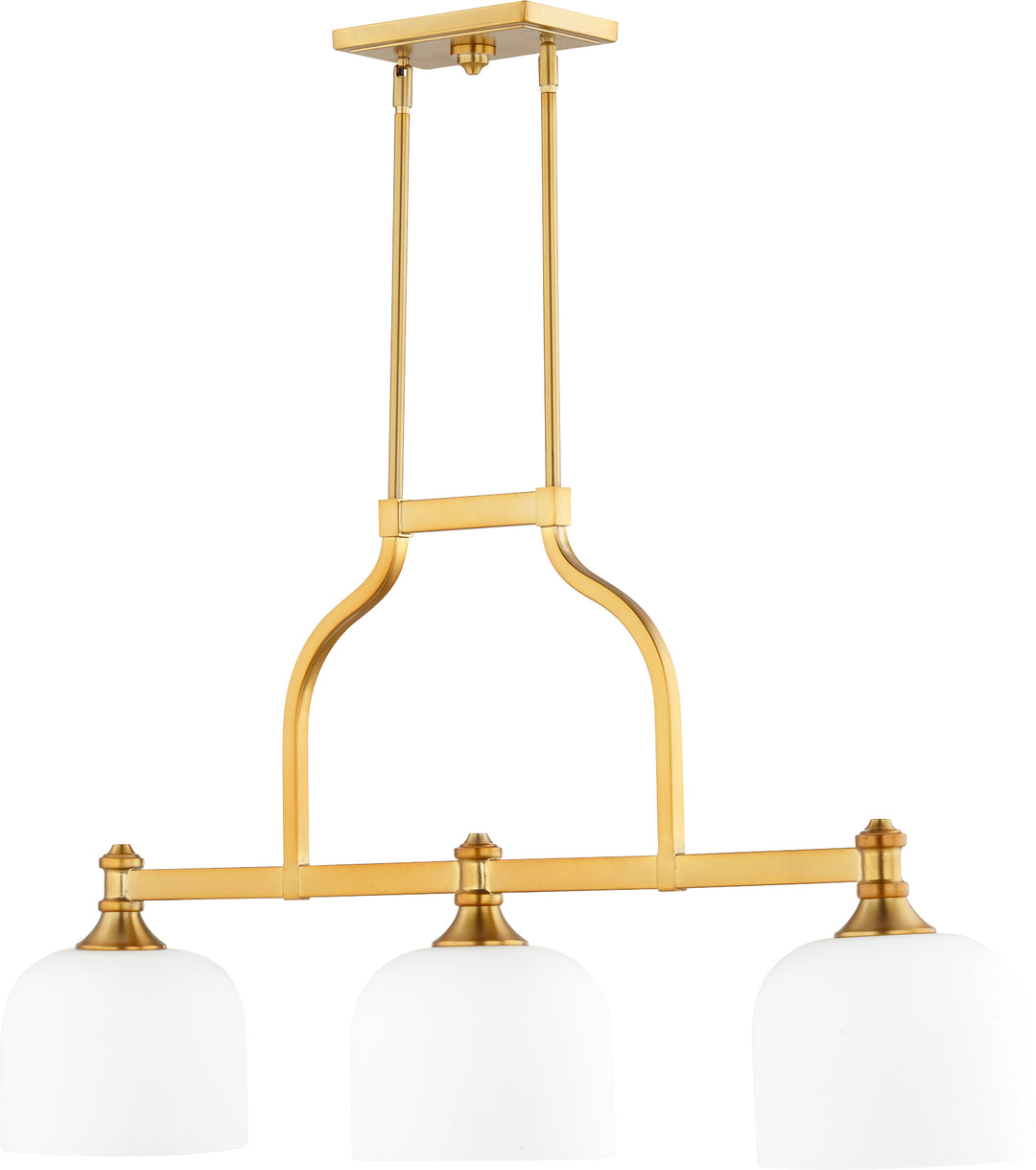 Luminaire suspendu linéaire vers le bas en laiton vieilli transitionnel à 3 lumières Richmond