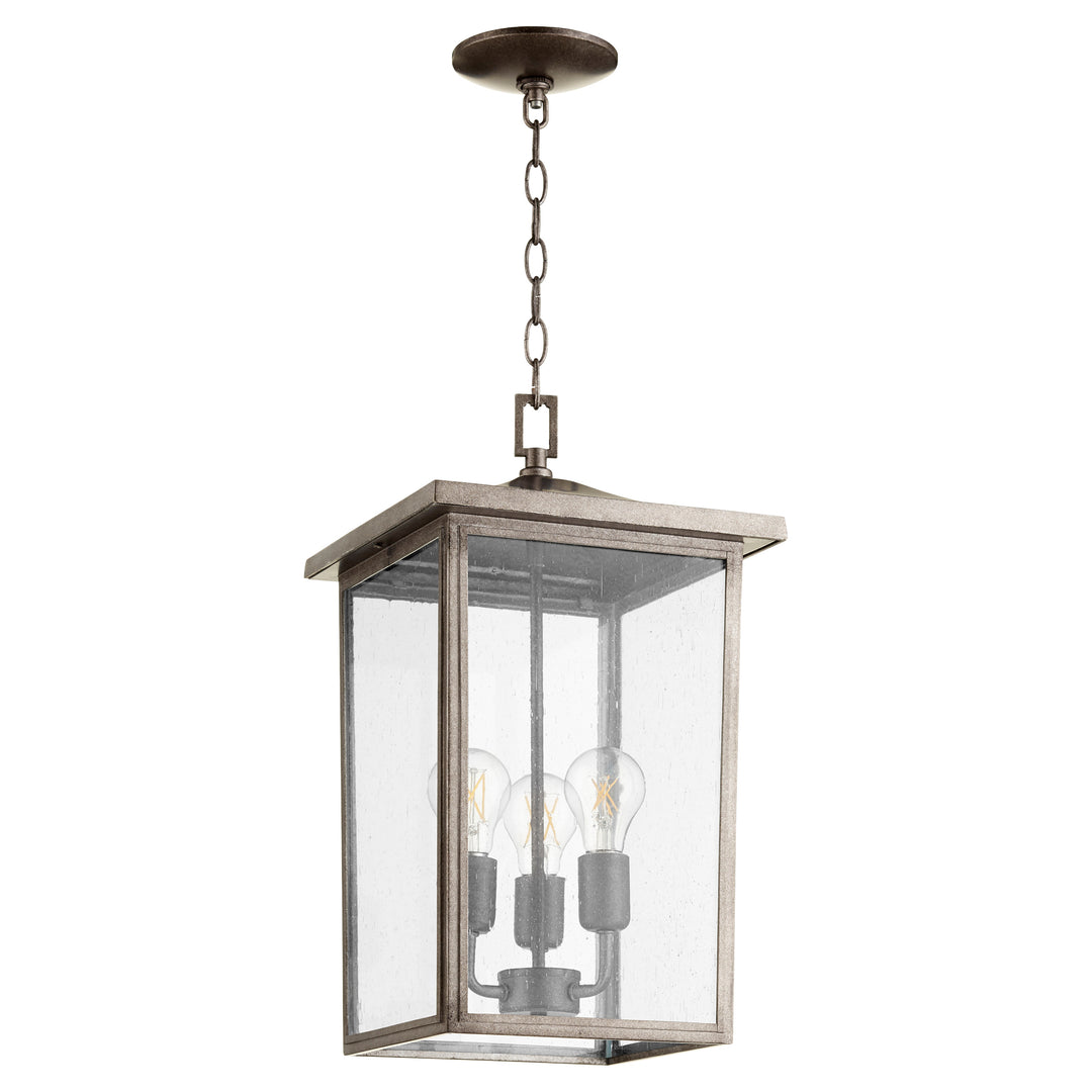 Luminaire suspendu d'extérieur en zinc patiné à 3 lumières 19 po Riverside