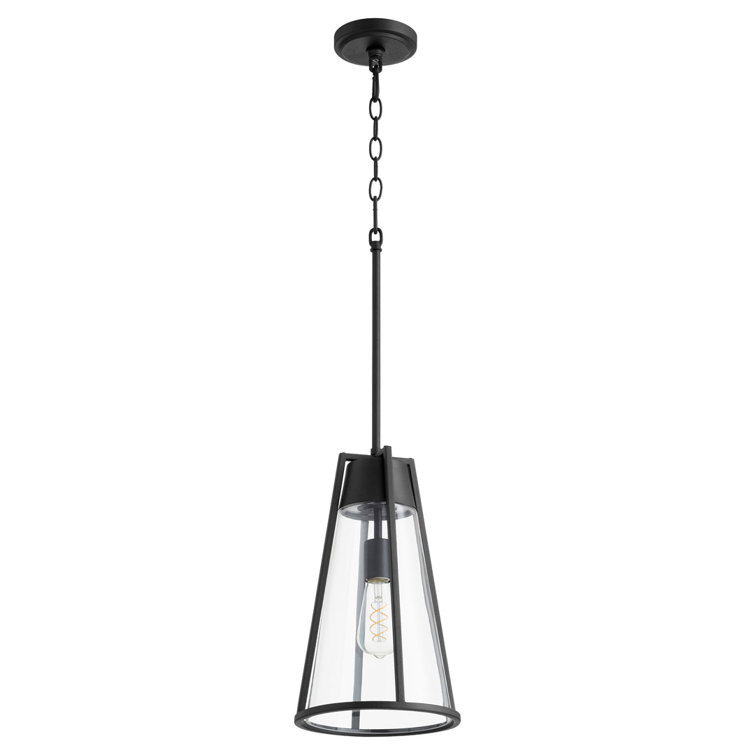 Black Transitional Pendant Light with Clear Glass Shade – 1-Light Medium Base Fixture for Kitchen Island, Hallway, Foyer