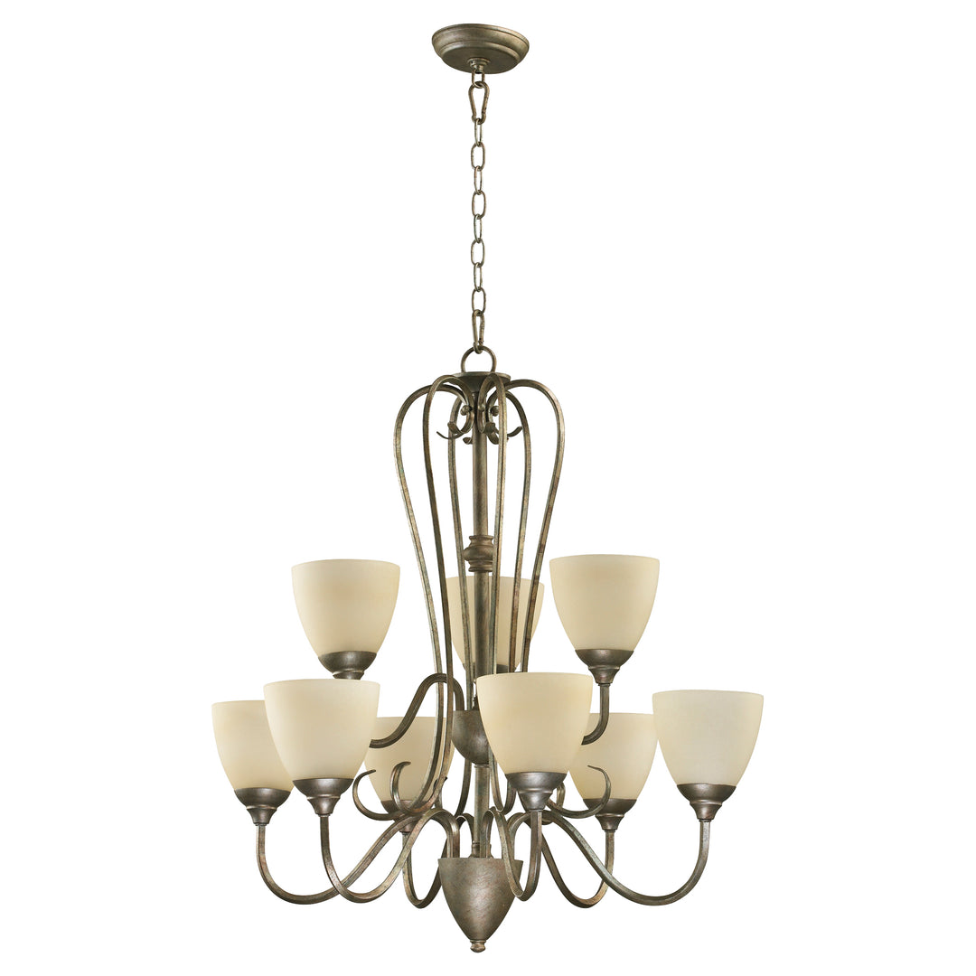POWELL 9-Light Chandelier in Mystic Silver Finish | Transitional Satin Opal Glass Chandelier