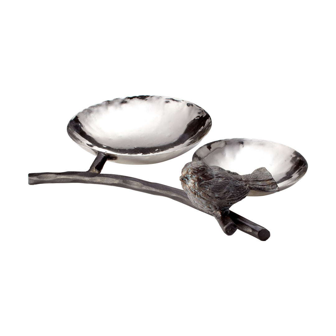 Decorative Silver Bird Tray – Branch Design Iron Tray for Living Room Decor, 10.5" Wide