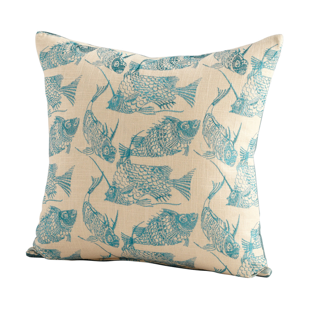 Angler Pillow Cover – Turquoise Fish Decorative Throw Pillow Case, 18"x18", Feather & Down Filled, Coastal Accent