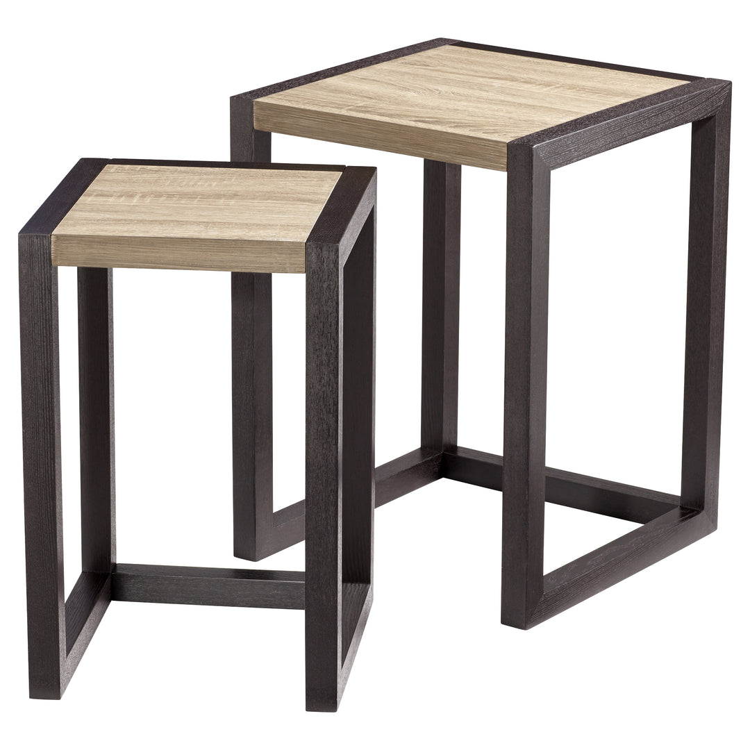 Becket Nesting Tables – Oak & Black Veneer Solid Wood Accent Tables