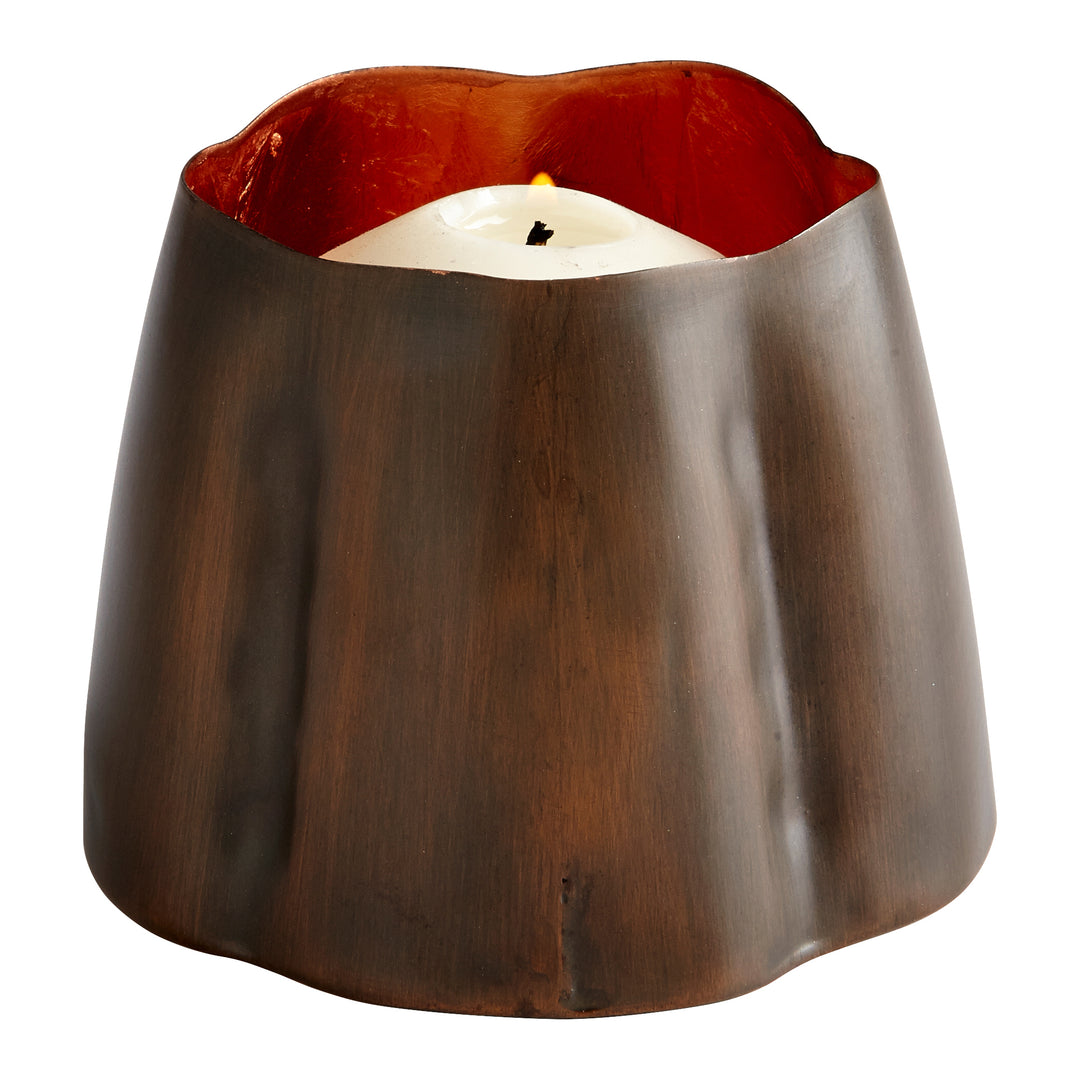 Small Fortuna Candleholder – Antique Copper & Copper Leaf Iron Candle Holder for Home Décor