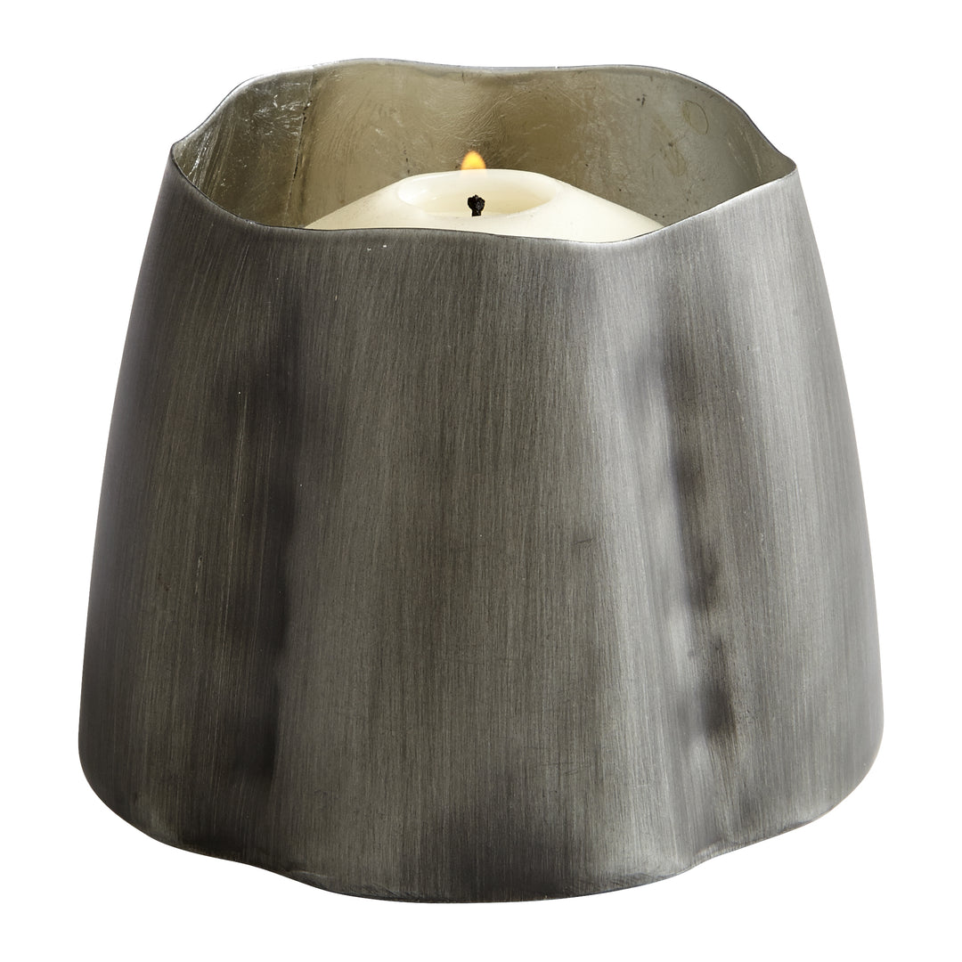 Fortuna Candleholder – Small Antique Zinc and Silver Leaf Iron Candle Holder for Home Décor