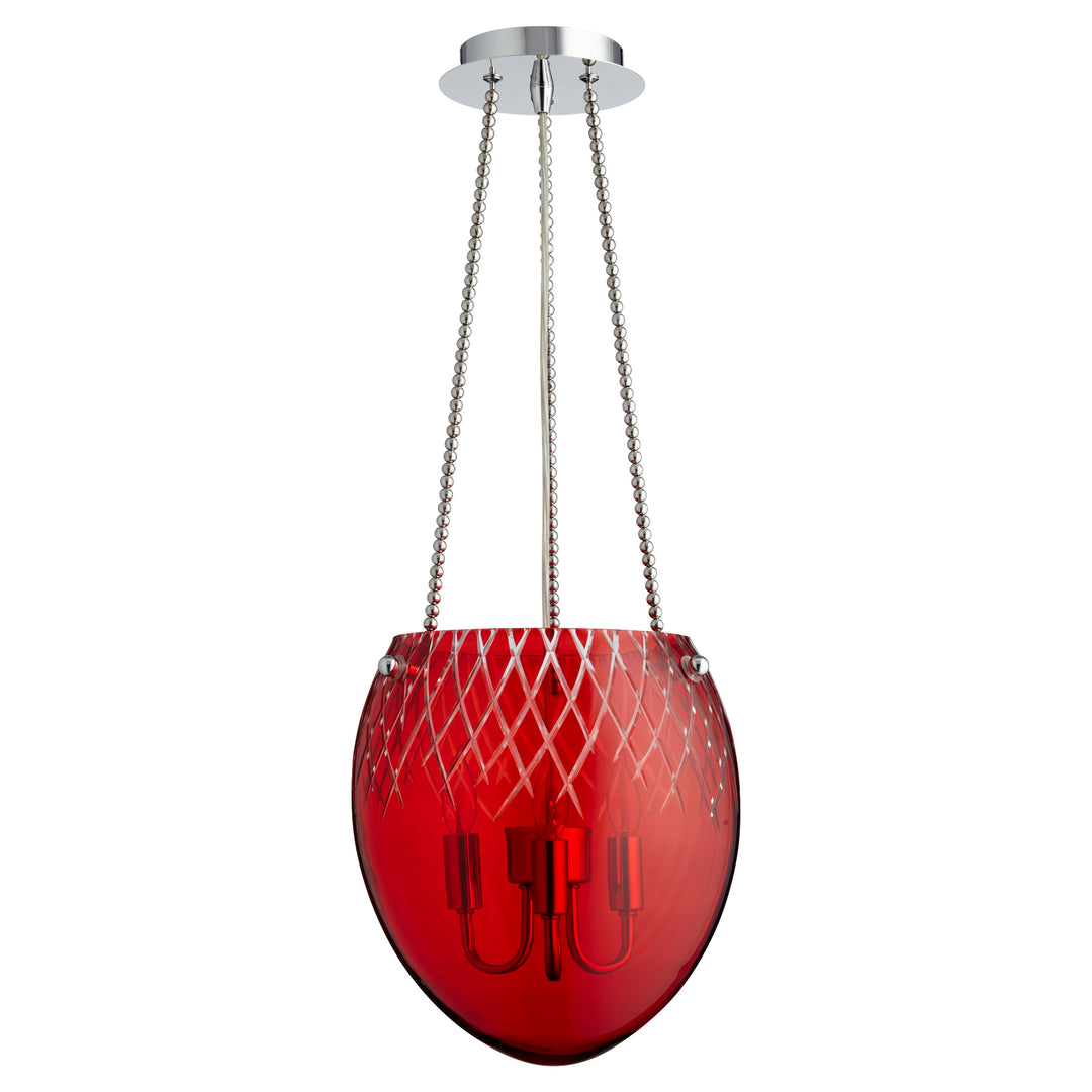 Luminaire suspendu gravé rouge à 3 ampoules - Chrome