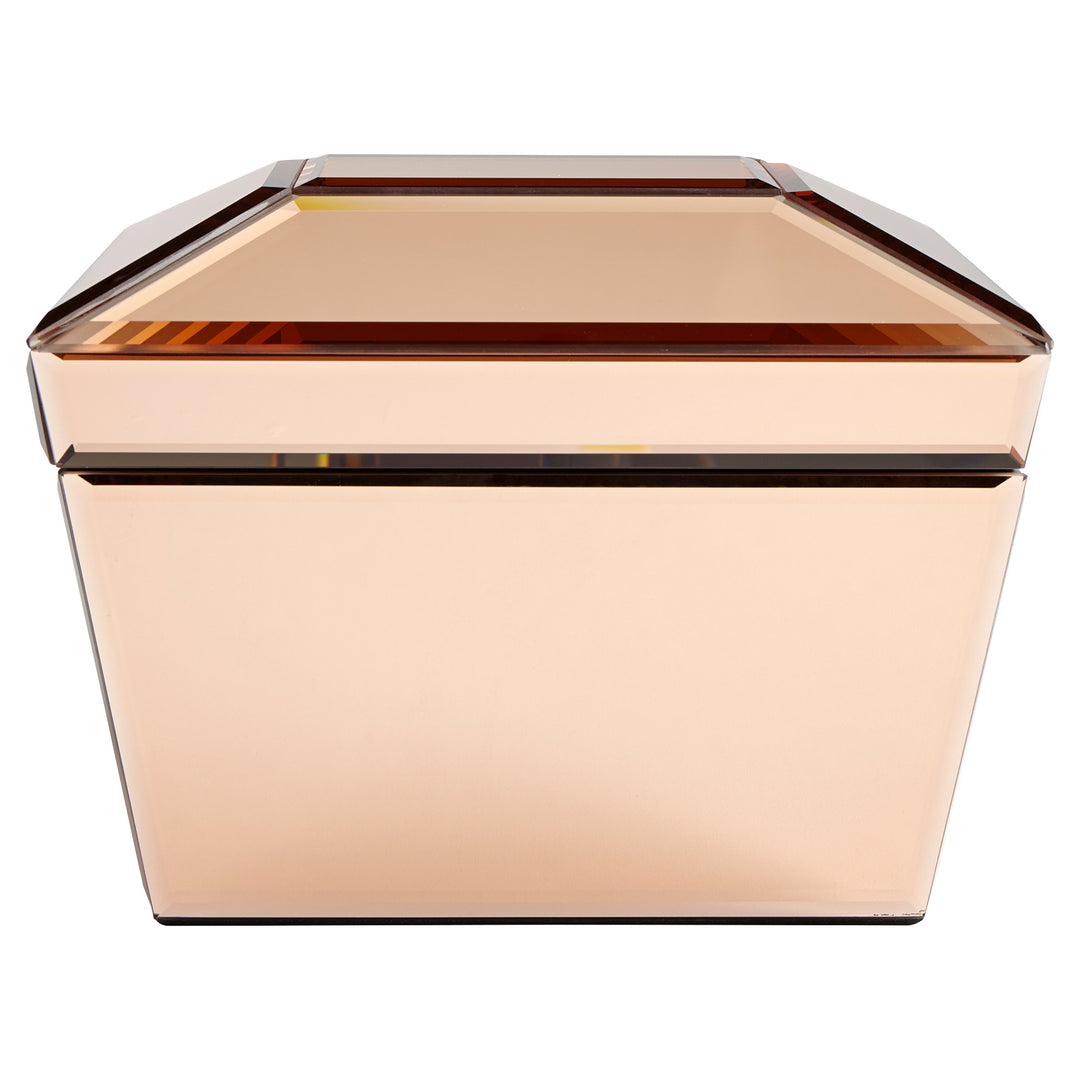 Decorative Copper Finish Ace Container – Wood & Mirrored Glass Storage Box for Home Décor