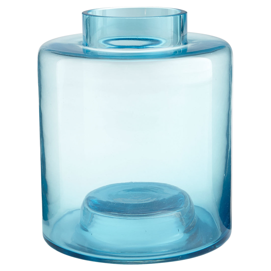 Small Wishing Well Vase – Blue Glass Decorative Flower Vase for Home Décor