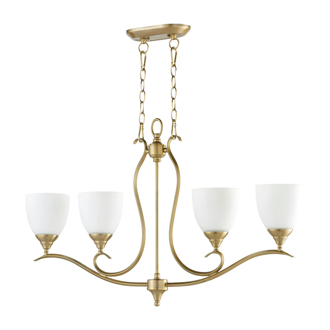 Luminaire suspendu FLORA à 4 lumières, laiton vieilli