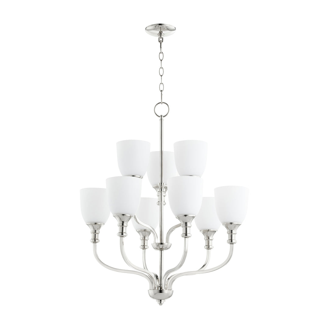 RICHMOND 9-Light Chandelier in Polished Nickel – Modern Steel & Glass Ceiling Light Fixture
