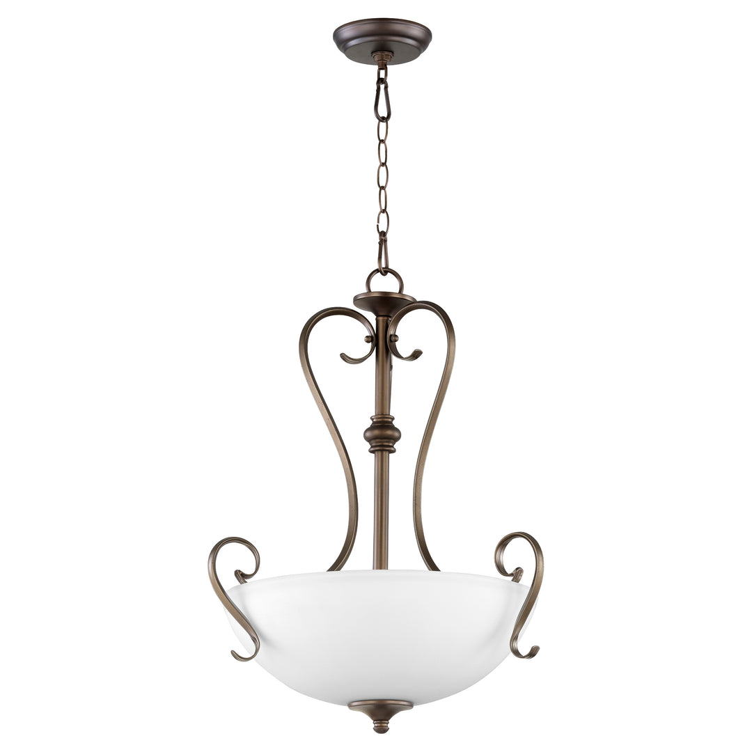 POWELL Luminaire suspendu à 3 lumières - Bronze huilé avec opale satinée