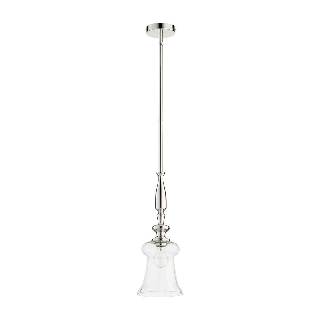 Luminaire suspendu large à 1 lumière en verre transparent - Nickel poli avec transparent