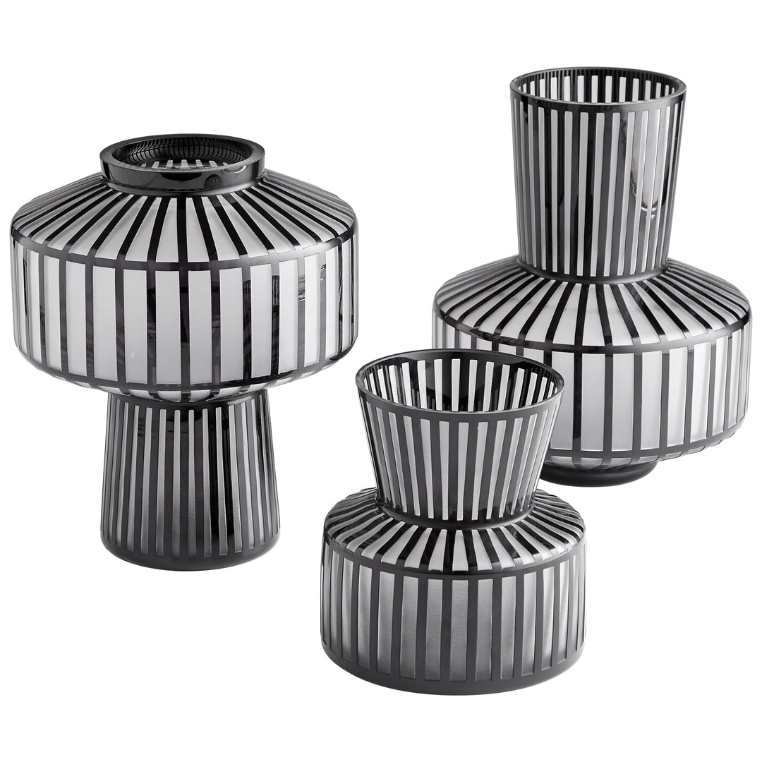 Lined Up Vase | Black | Medium Black Decorative Vase