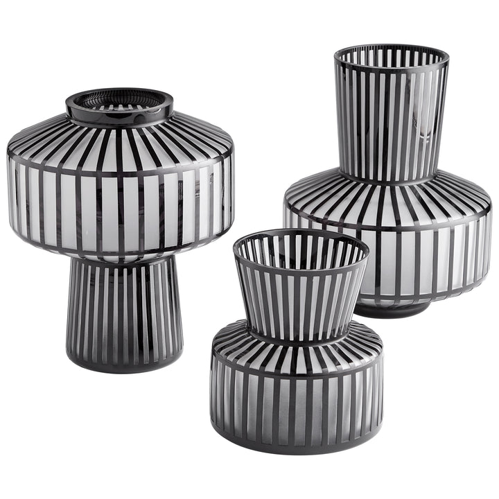 Lined Up Vase | Black | Medium Black Decorative Vase