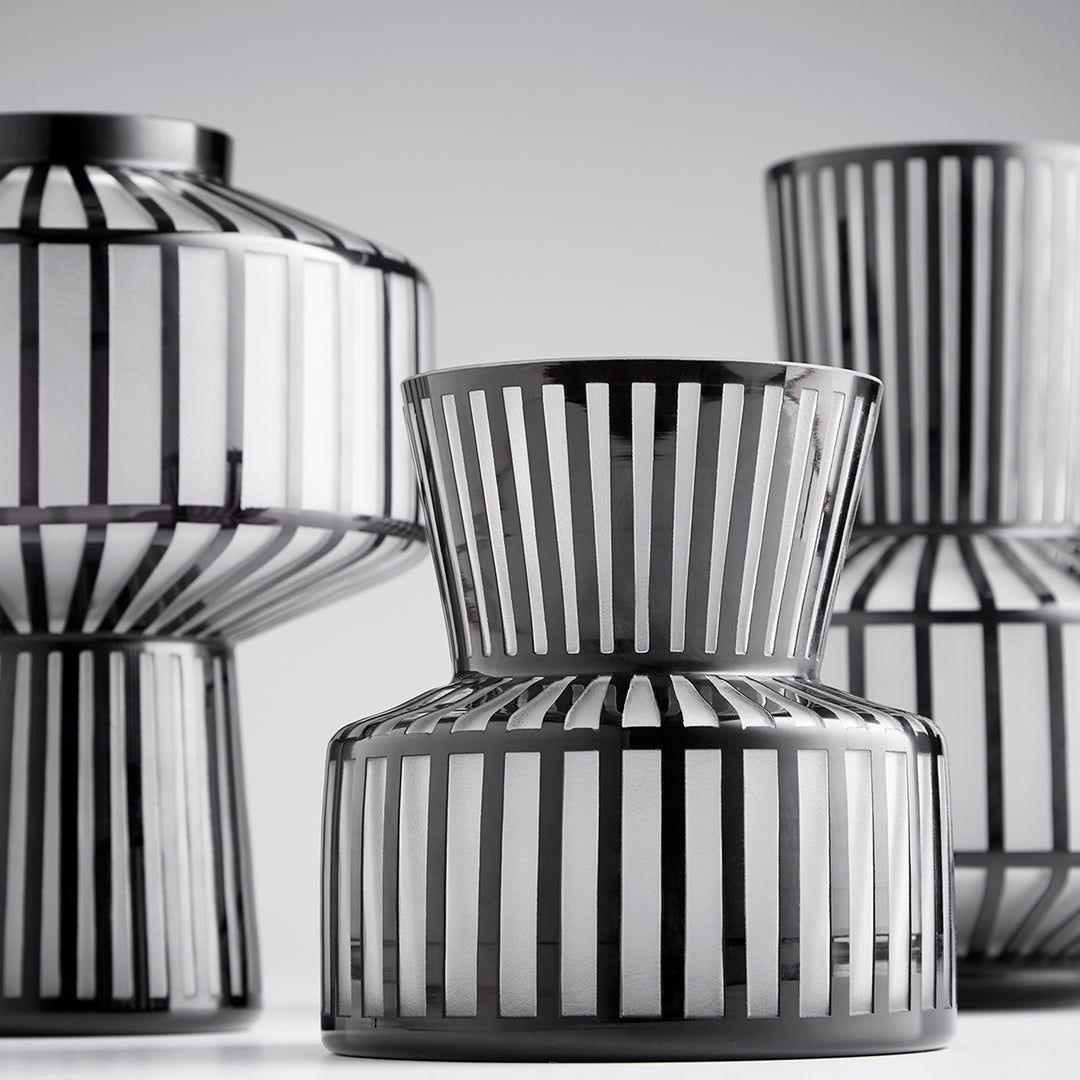 Lined Up Vase | Black | Medium Black Decorative Vase