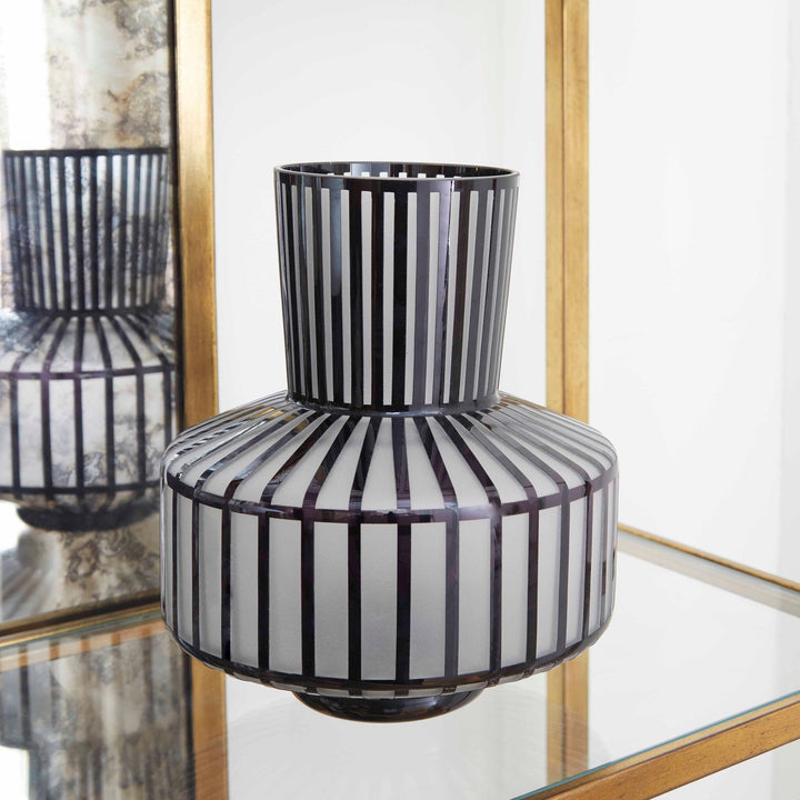 Lined Up Vase | Black | Medium Black Decorative Vase