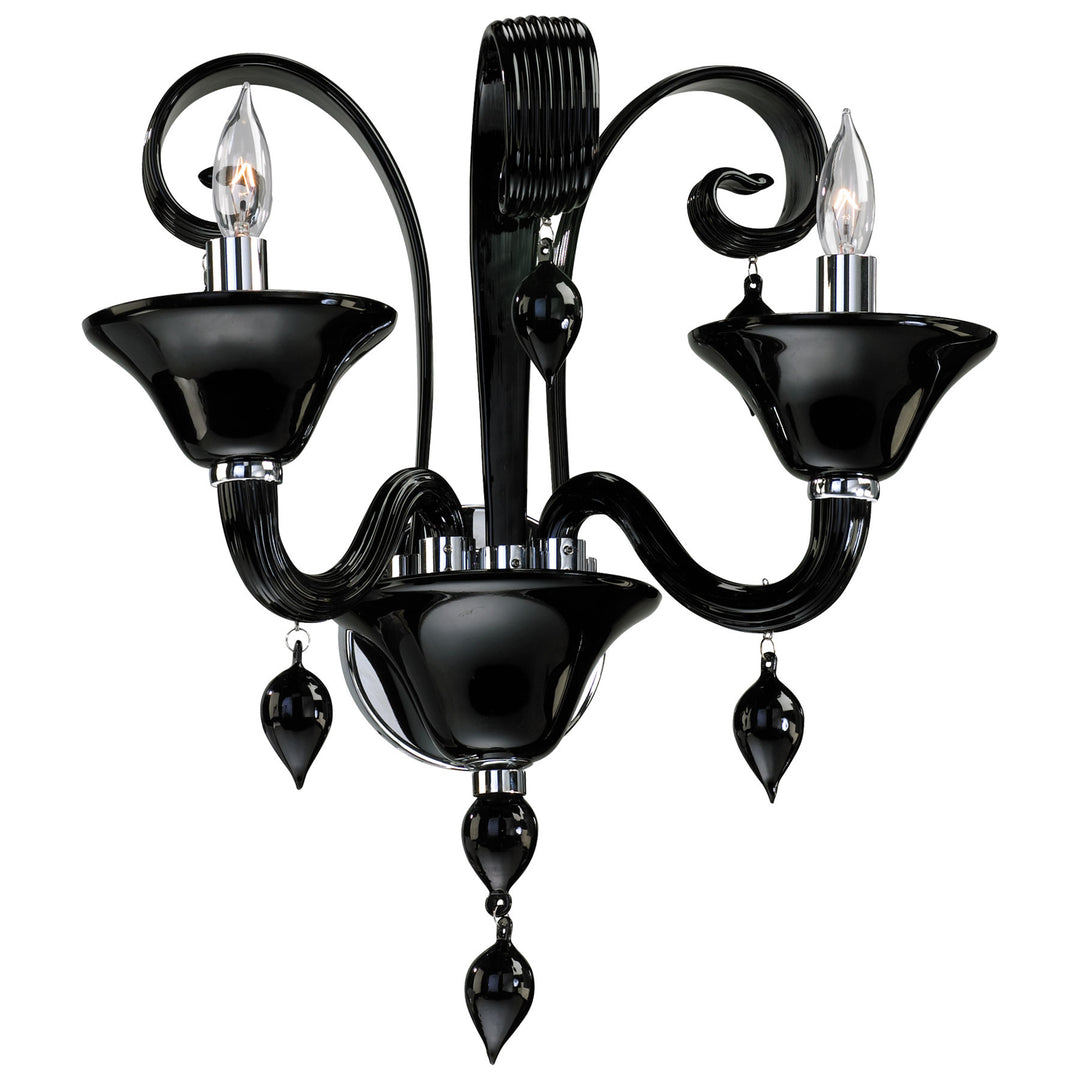 TREVISO 2 Light Black Wall Sconce – Modern Chrome Wall Bracket with Murano Style Glass