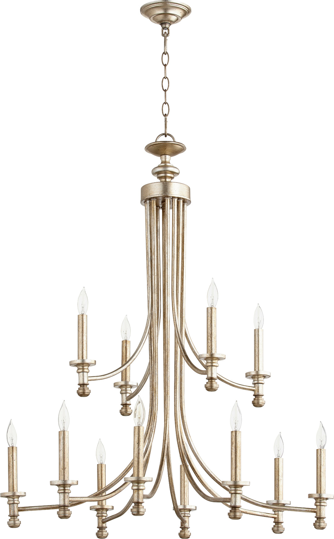Lámpara de araña ROSSINGTON de 12 luces - Hoja de plata envejecida