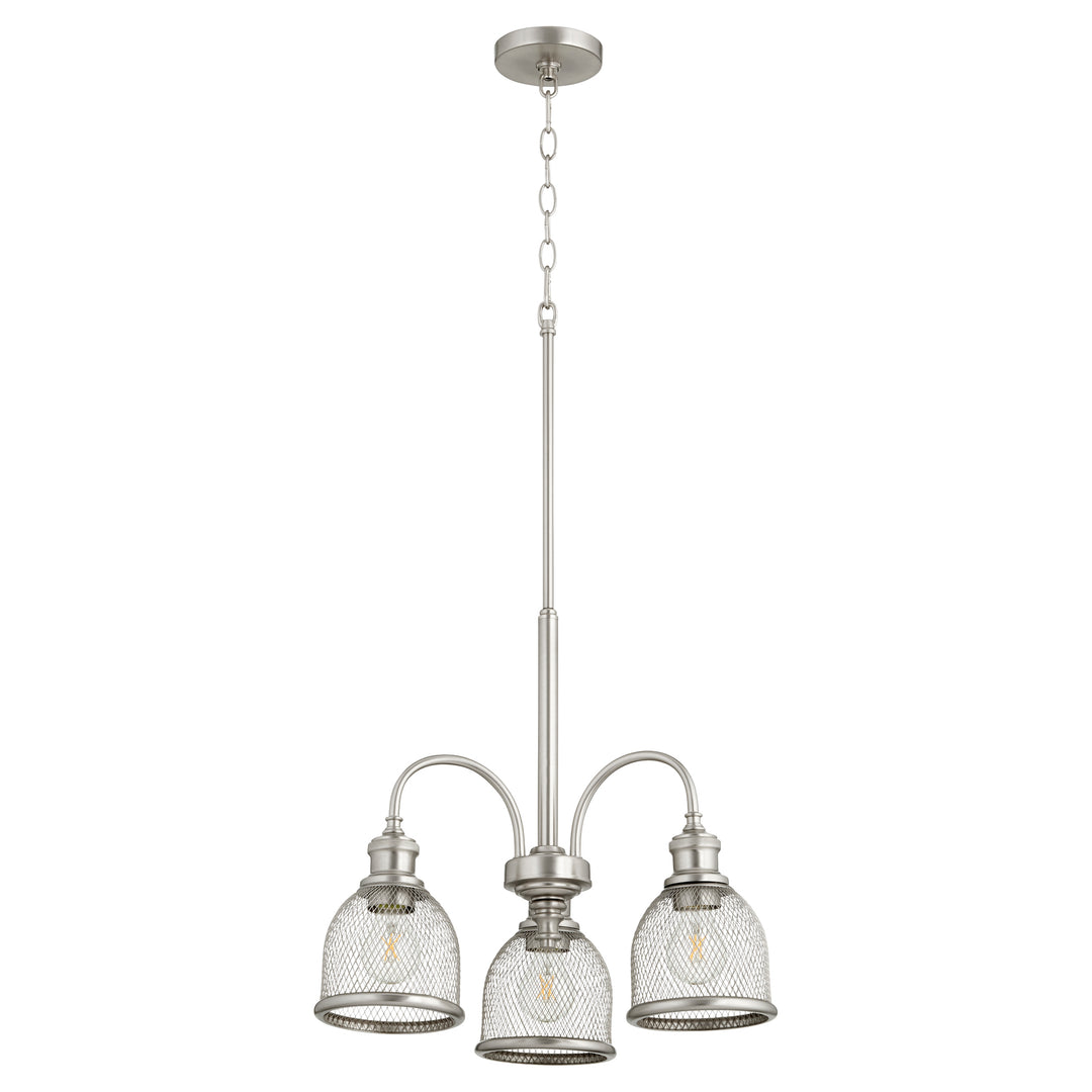 Lámpara de araña industrial Omni de 3 luces de níquel satinado