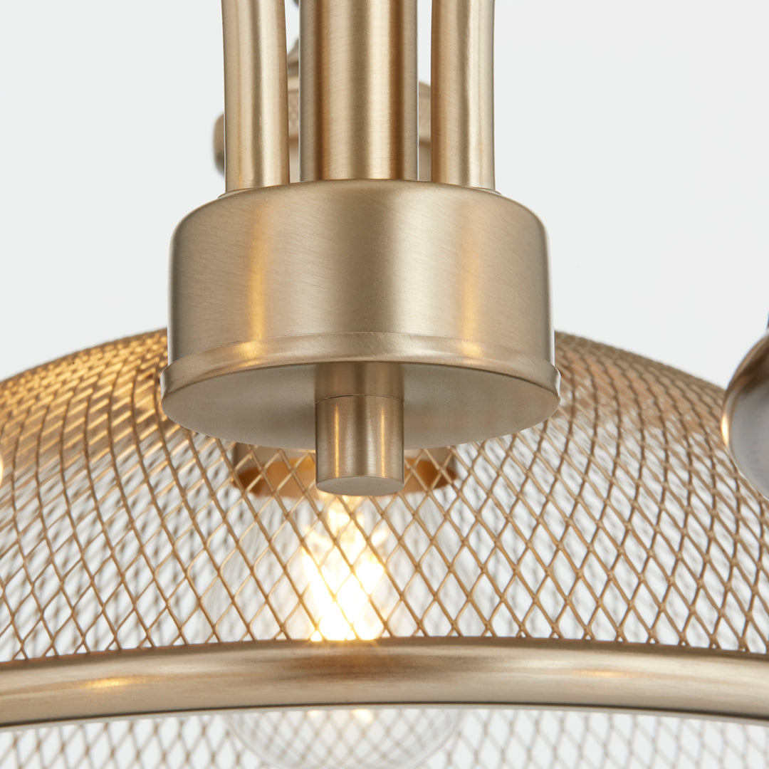 Lámpara de araña industrial Omni de latón envejecido con 3 luces