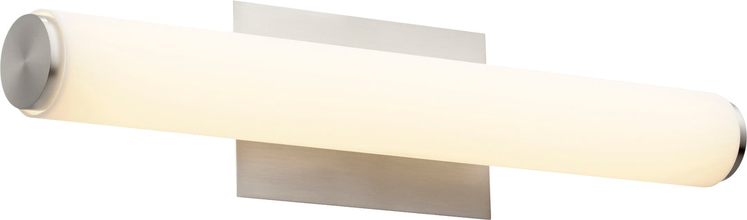 Vanité moderne et contemporaine en acrylique blanc mat, ensemble de 2 lumières à DEL, nickel satiné